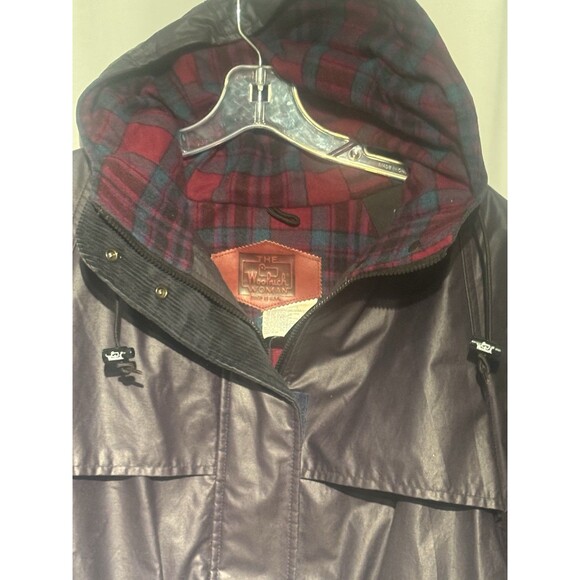 VTG Woolrich Made in USA Waxed Cotton Barn Coat Jacket Womens L Wool Plaid Lined - Picture 2 of 13